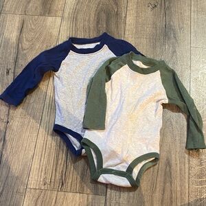 Kids Long-Sleeve Raglan One-Piece Bodysuit - Navy & Olive carters 12 months